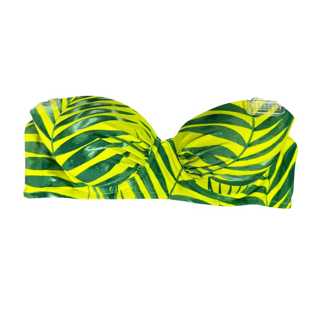 Aerie Tropical Palm Leaf Underwire‎ Bandeau Bikini Top 34C Lime Green Summer